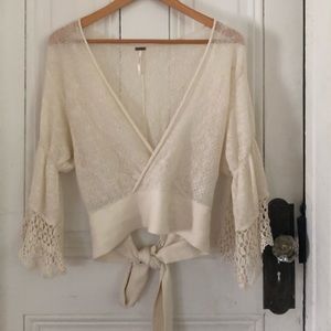 FREE PEOPLE crop wrap top with lace detail
